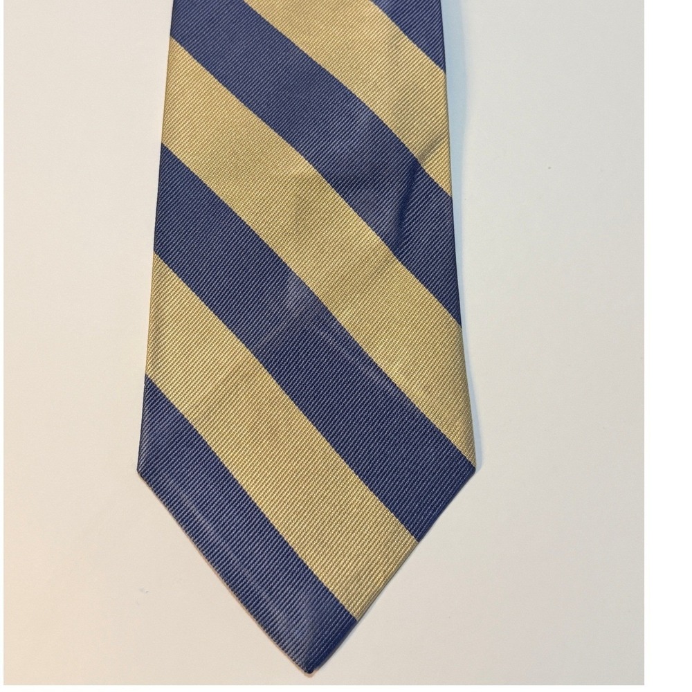 Polo Ralph Lauren Silk Tie Navy Gold Striped Repp Made in USA Preppy
